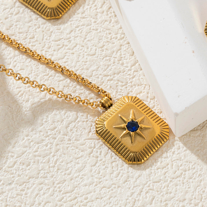 Wholesale 18K Gold Plated Eight Pointed Star Birthstone Pendant Necklace Sun Moon Star Charm Trendy Fashion Jewelry Accessory Boutique Resale Gift