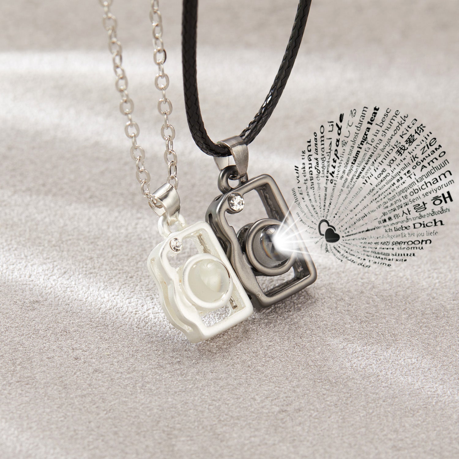 Wholesale Couple Magnetic Love Splicing Sun Moon Projection Necklace