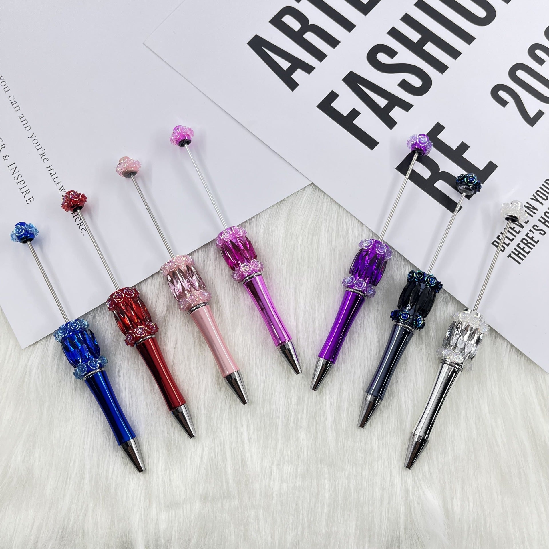 Wholesale 2pcs Crystal Rose Flower diy Beadable Pen