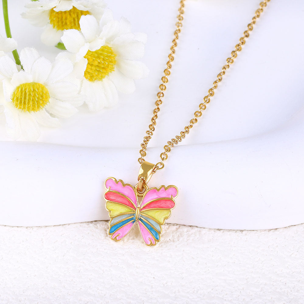 Wholesale Cute Animal Pendant Necklace Turtle Butterfly Dragonfly Design Real Gold Plated Copper Fashion Jewelry Gift