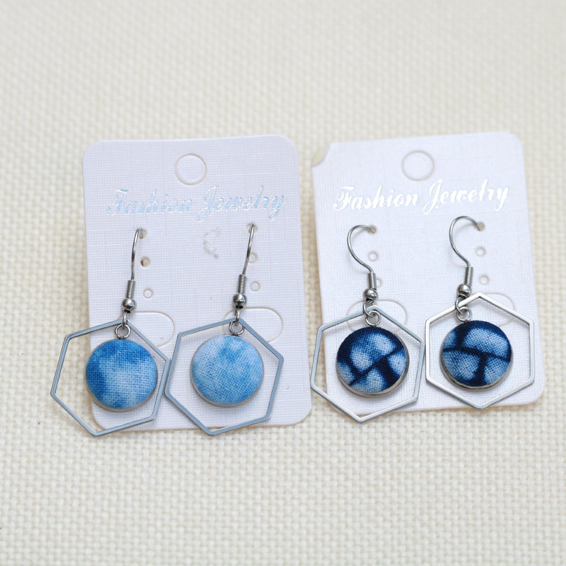 Wholesale Ethnic Style Earrings Tie-Dye Blue Dye Batik Hand-Woven Fabric Buckle Earrings Earrings