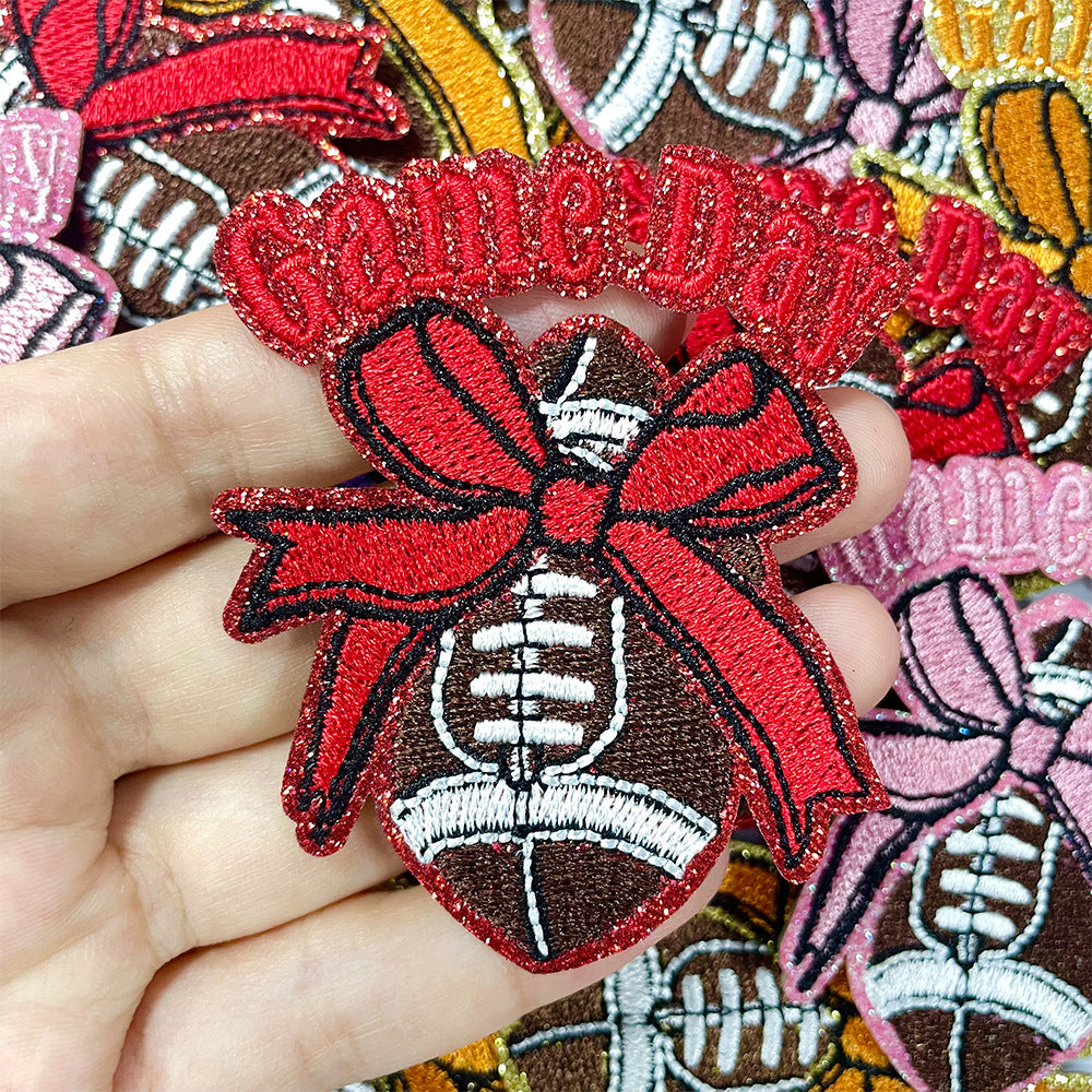 Wholesale Chic Gameday Football Embroidered Patch With Olive Ball Design Iron On DIY Fashion Accessory