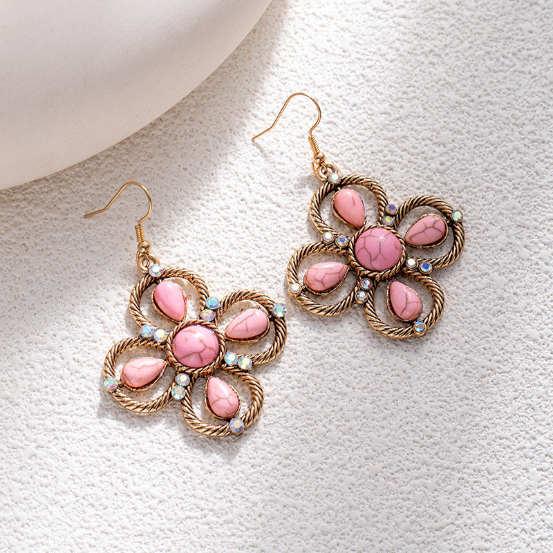 Wholesale Bohemian style turquoise flower earrings