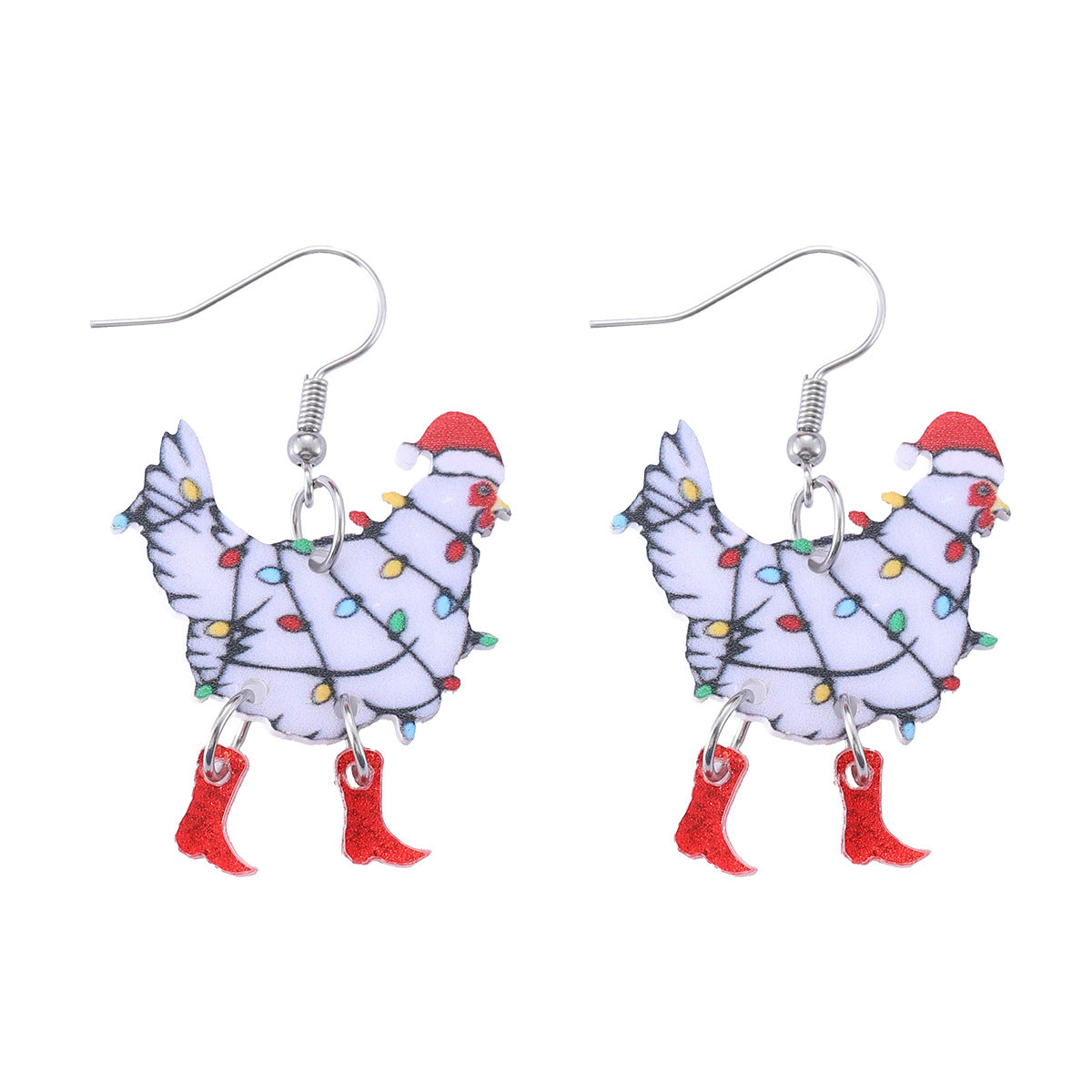 Wholesale Christmas Light Hen Acrylic Earrings