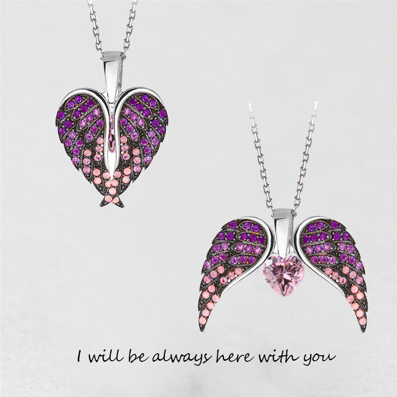 Wholesale Zircon Angel Wings Love DIY Engraving Necklace