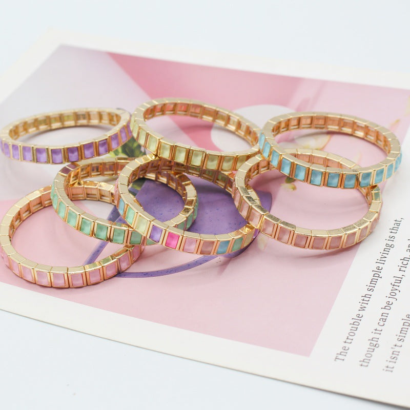 Wholesale Geometric Mocha Crystal Enamel Cuff Bracelet Stackable Bangle Chic Unisex Jewelry Accessory Gift Boutique Resale