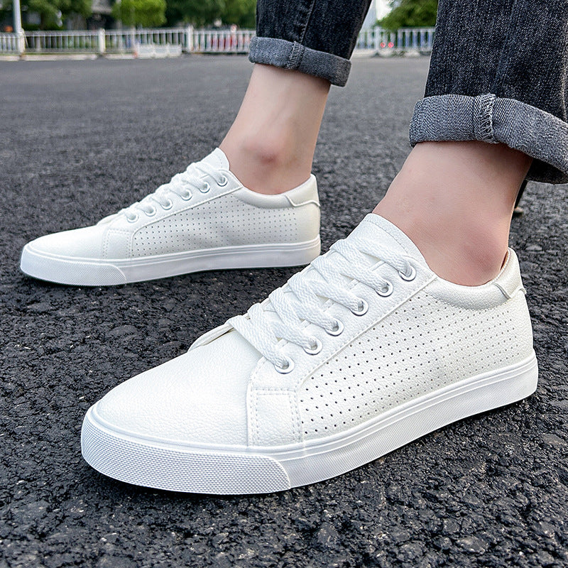Wholesale Mesh Leather Shoes Lace-up Flat-soled Sports Student Sneakers