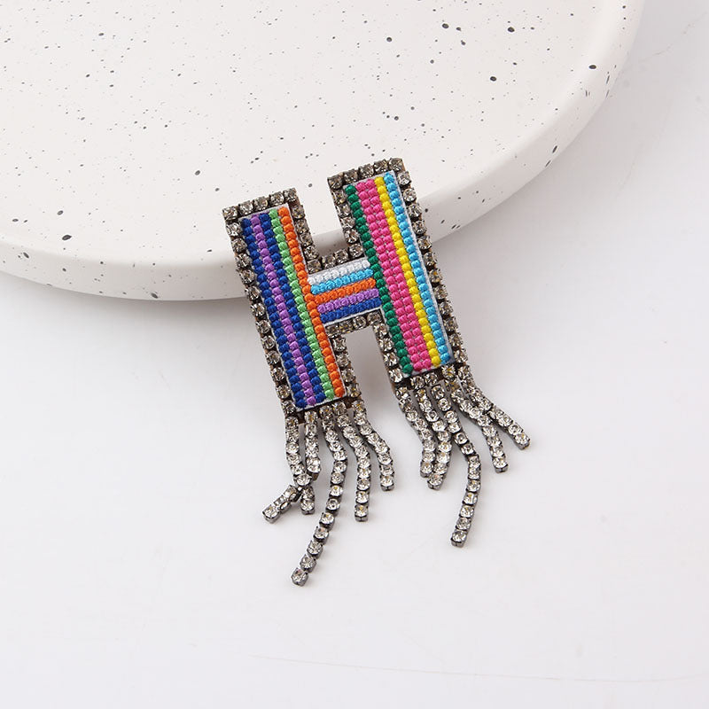 Wholesale Colorful Diamond Letter Tassel Brooch