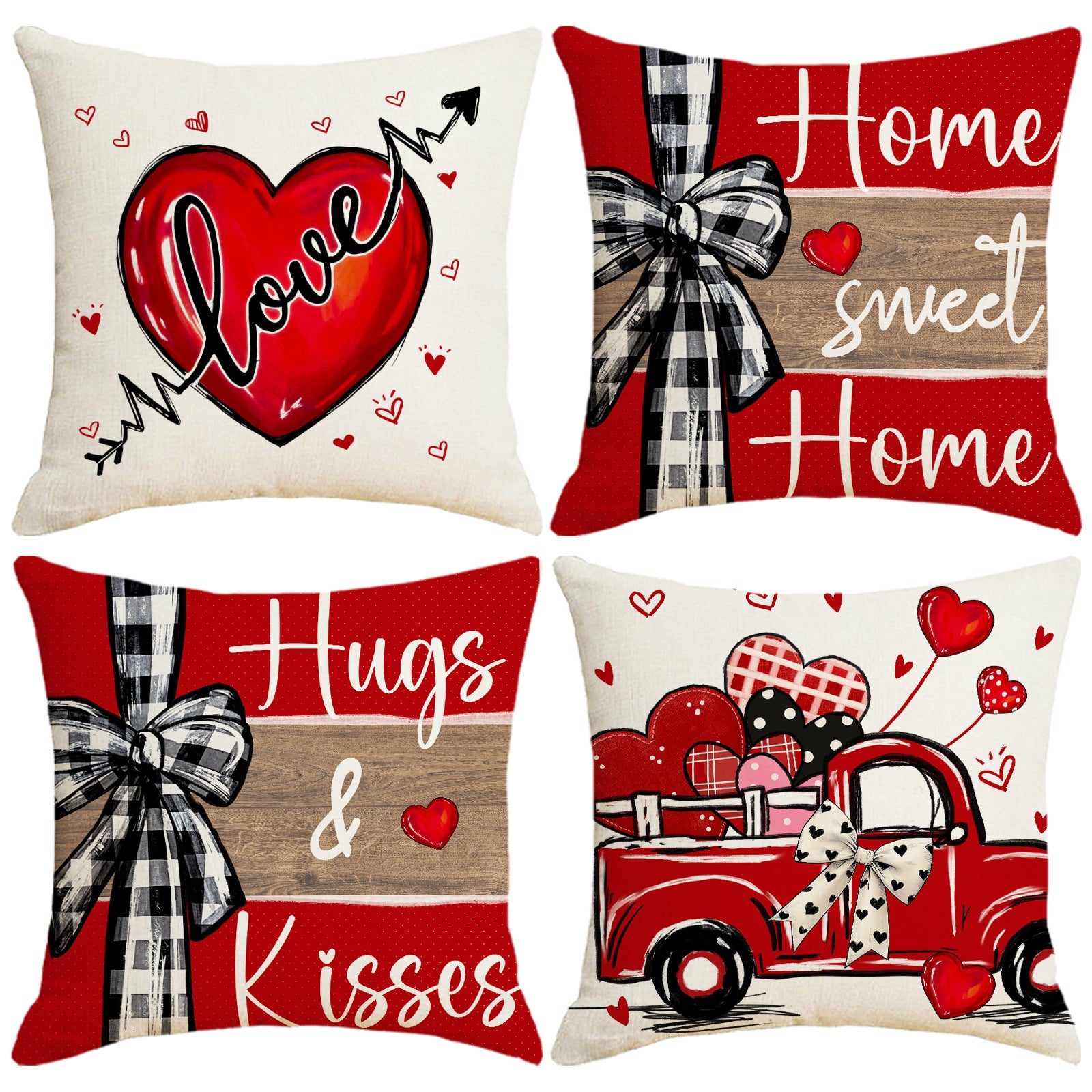 Wholesale Valentine' s Day Set Pillowcase Red  Heart  Lmitation Linen Pillowcase