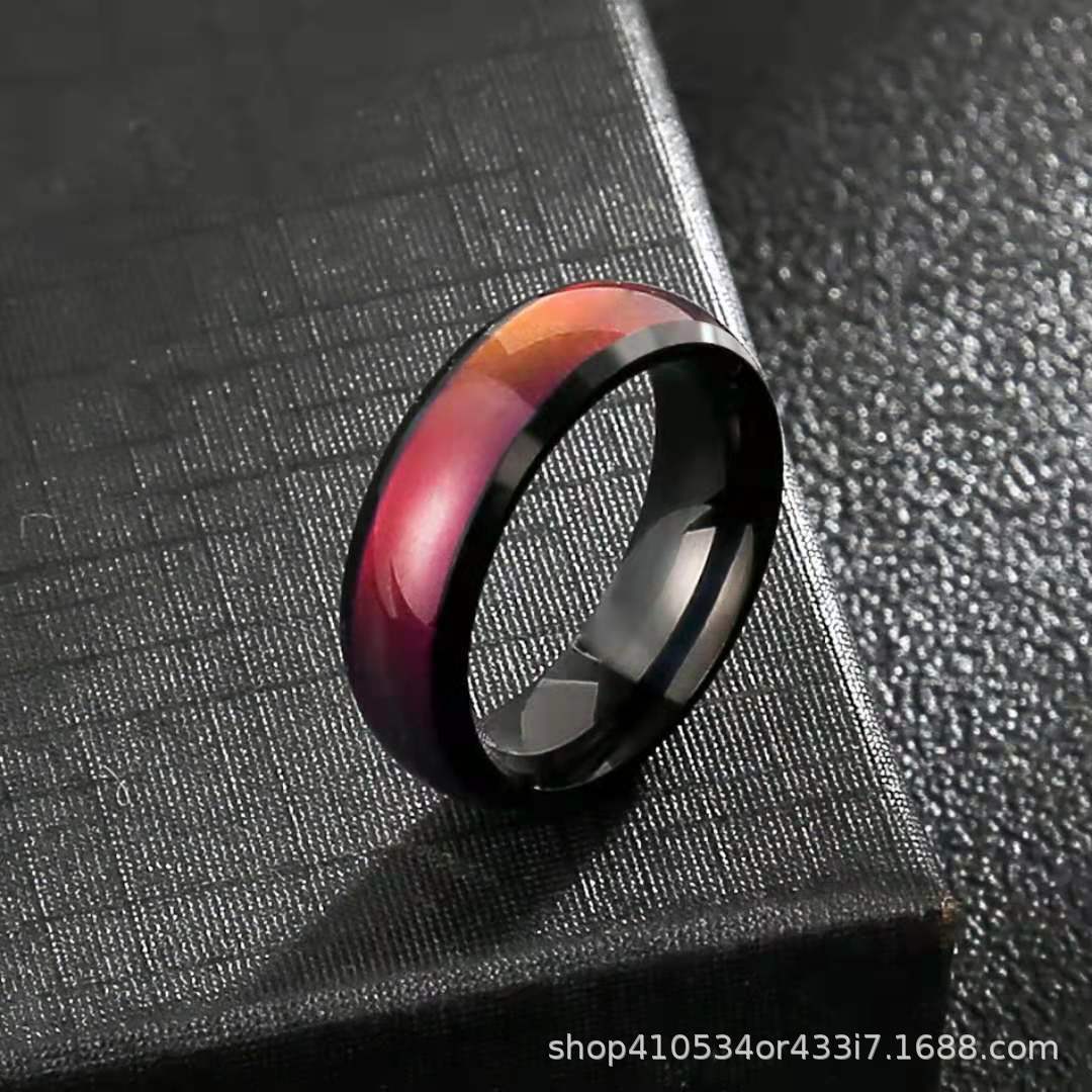 Wholesale Stainless Steel Men's Hip Hop Titanium Steel Thermochromic Finger Ring Retro Ring