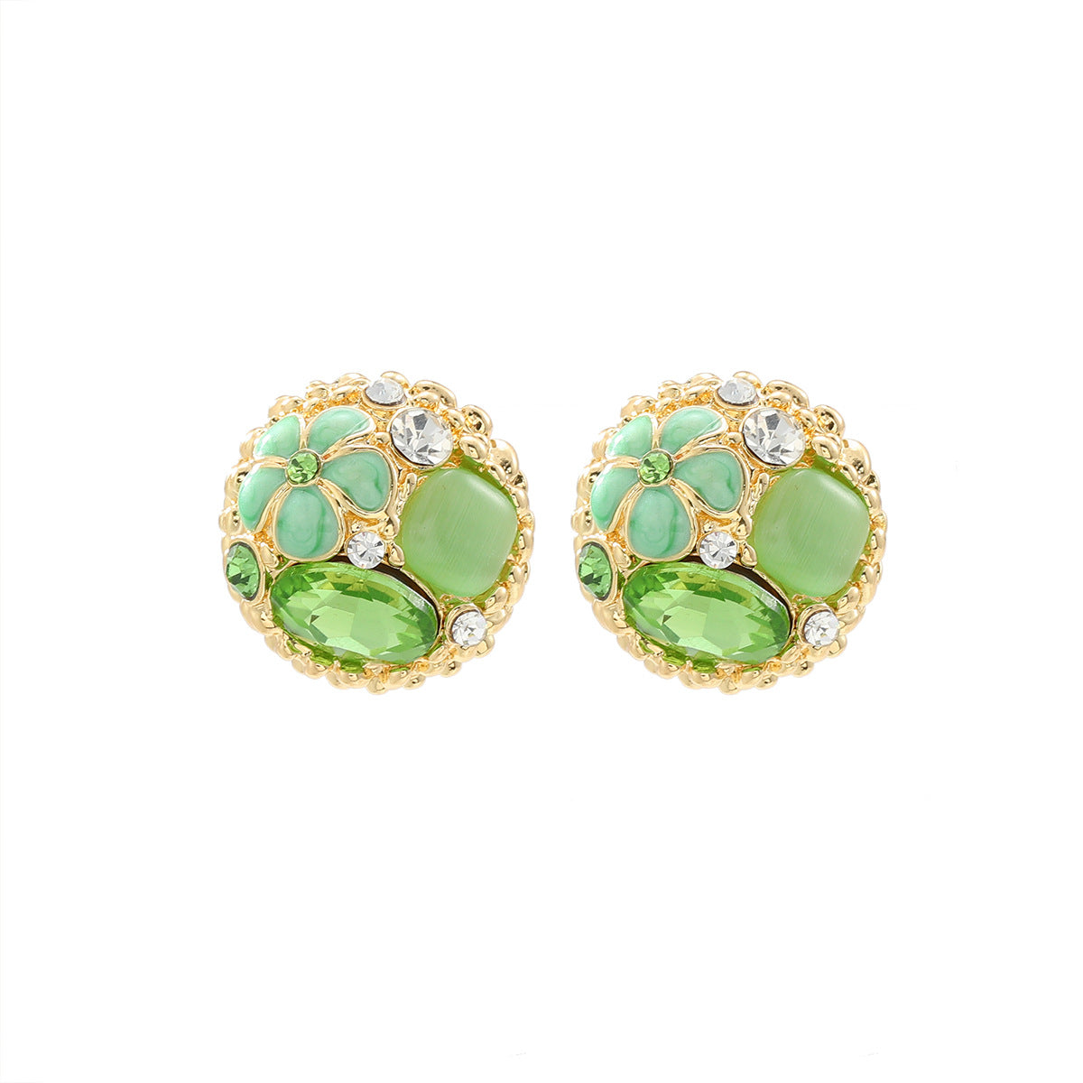 Wholesale Colorful circular sparkling rhinestone flower earrings