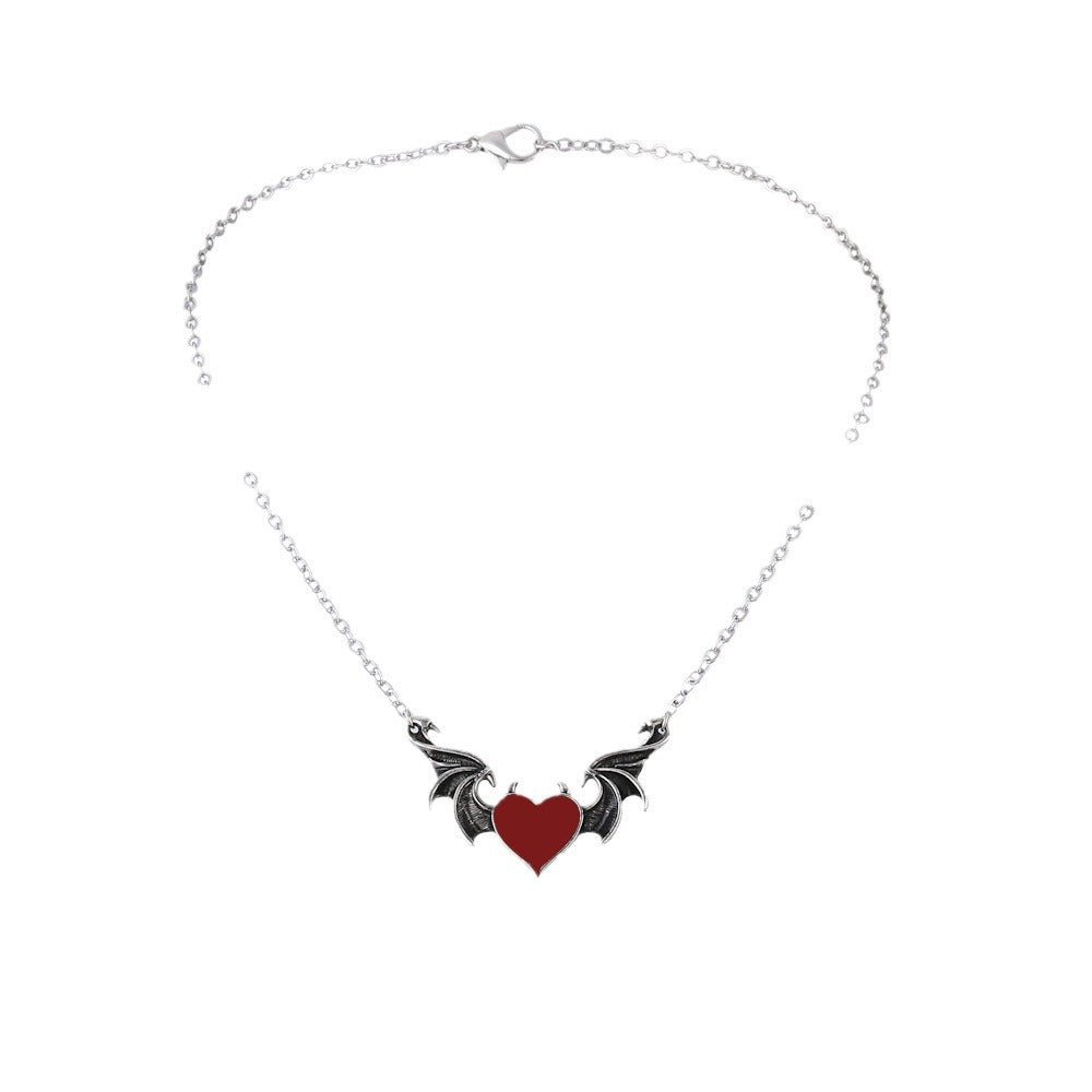 Wholesale Gothic Black Necklace Black/Red Heart Wing Necklace Jewelry