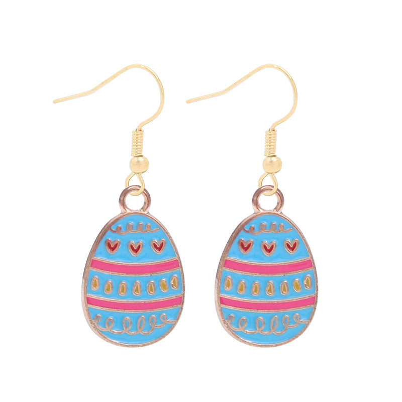 Wholesale Easter Egg Alloy Color Oil Dropping Wave Pendant Spring Carnival Party Earrings