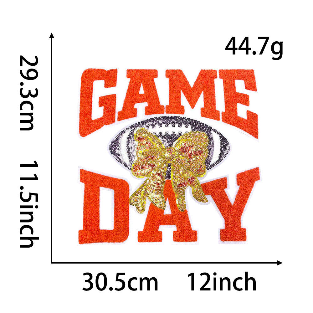 Wholesale Large Sequin Embroidered Patch Gameday Football Iron On Applique DIY et Decoration