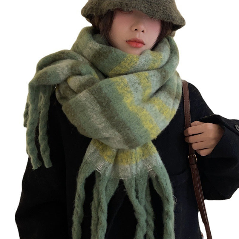 Wholesale Thick Color Striped Tassel Plush Scarf