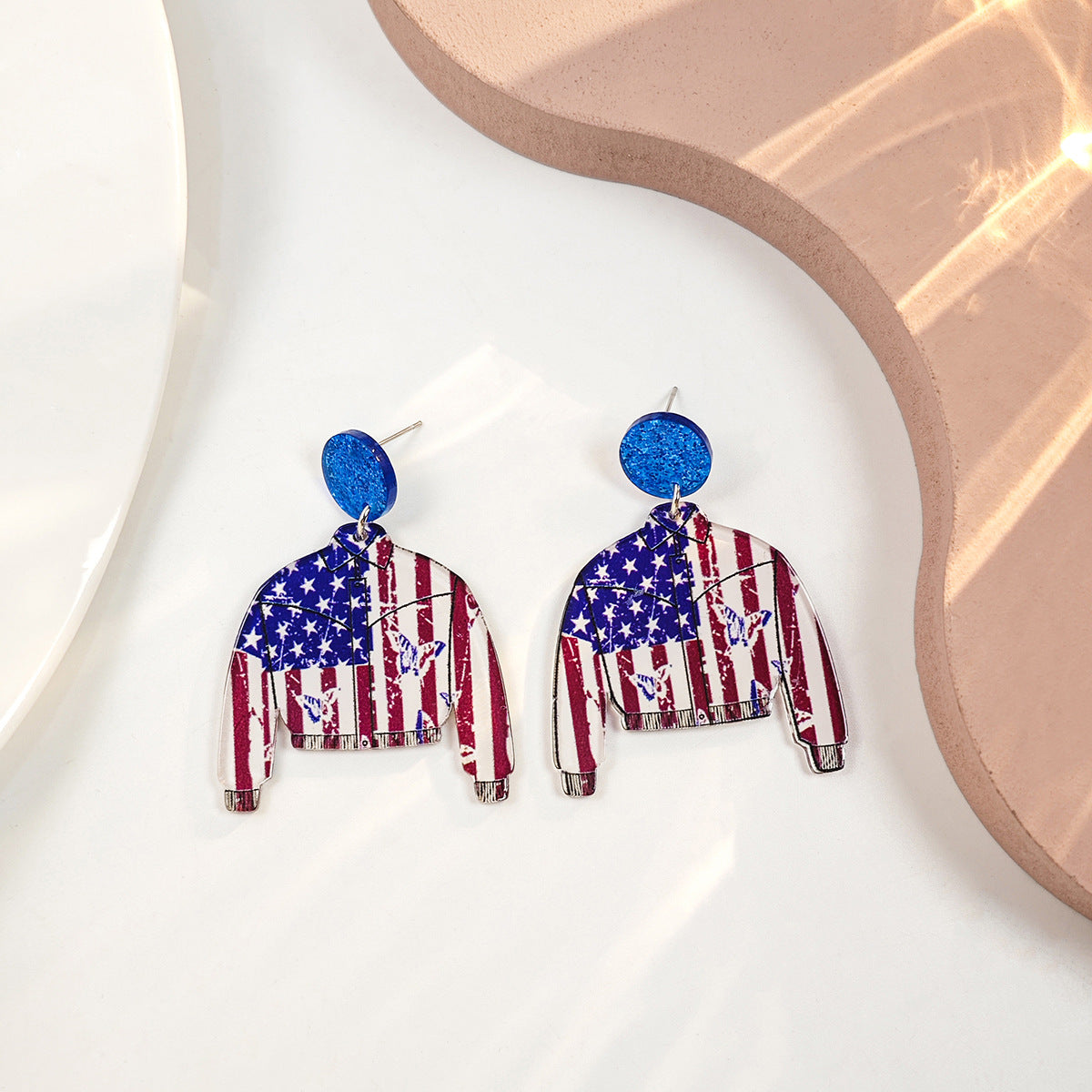 Wholesale Vintage Love Heart Flower Independence Day Acrylic Earrings