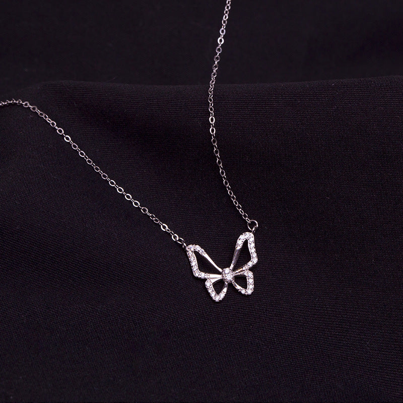 Wholesale S925 Silver Pure Plated 14K Gold Butterfly Necklace