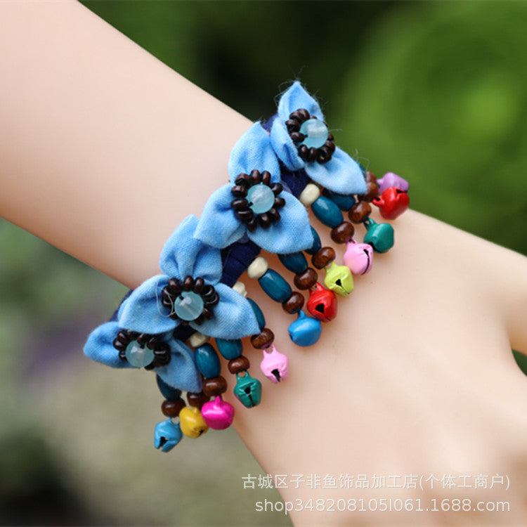 Wholesale Ethnic Style Tie-dye Hand-sewn Fabric Blue Dyed Blue Cloth Bracelet Jewelry