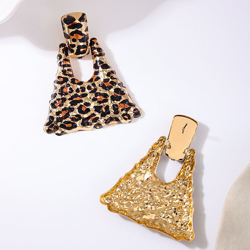 Wholesale 1 Pair of Fashionable and Exaggerated Metal Geometric Leopard Print Quadrilateral Large Earrings