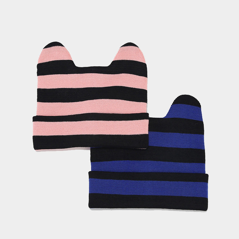 Wholesale Striped Cow Ears Knitted Hat Beanie Winter Hat