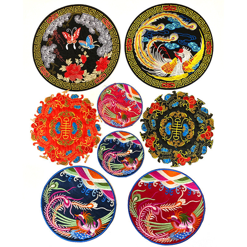 Wholesale Chinese Style Dragon Phoenix Round Satin Fabric Patches For Coat Decoration 8 Pack Stylish DIY Accessory