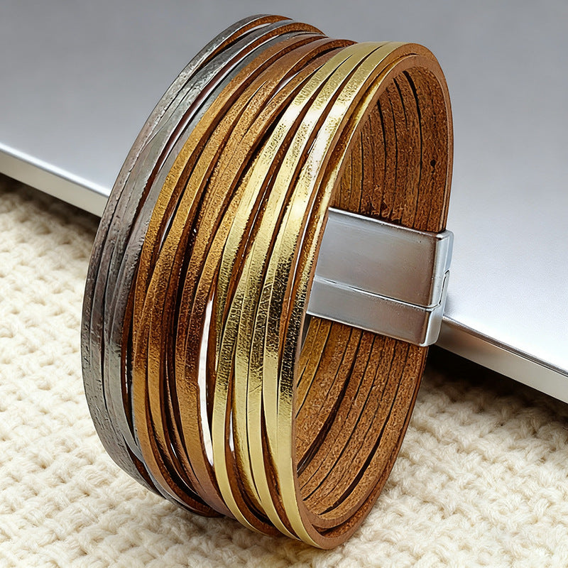 Wholesale Color-blocked embossed  Layered Bracelet Set