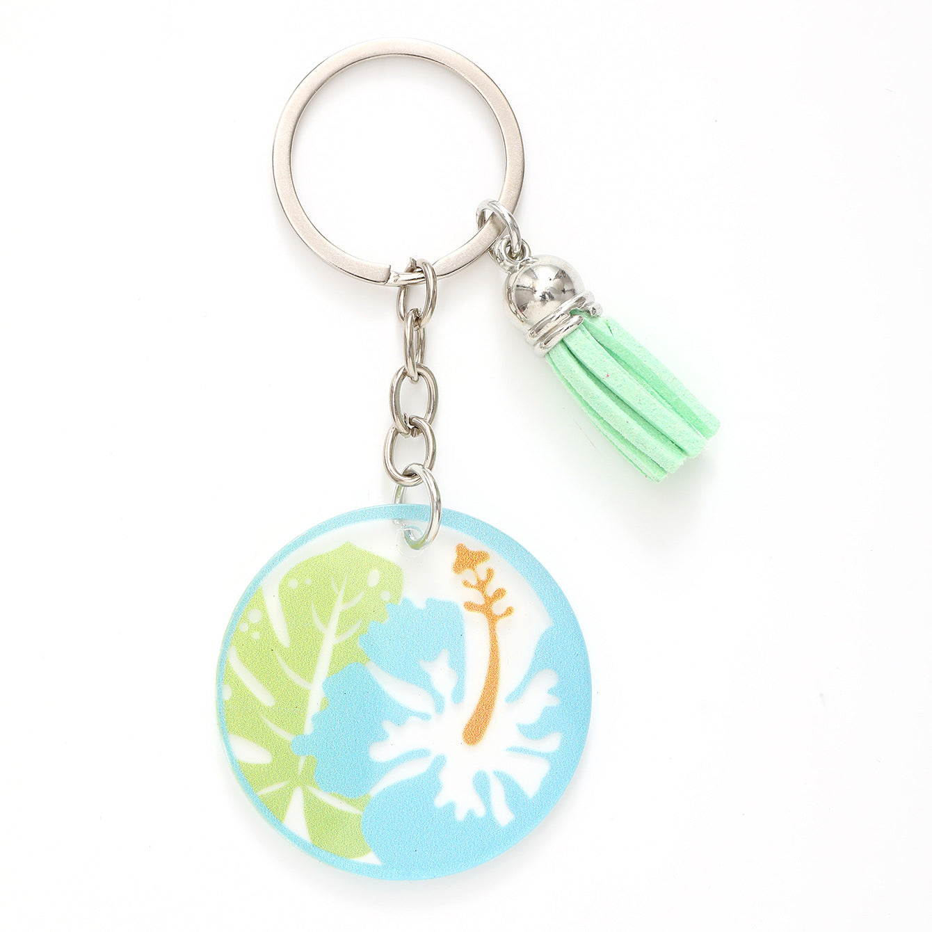 Wholesale Acrylic Flower Leaf Green Tassel Keychain