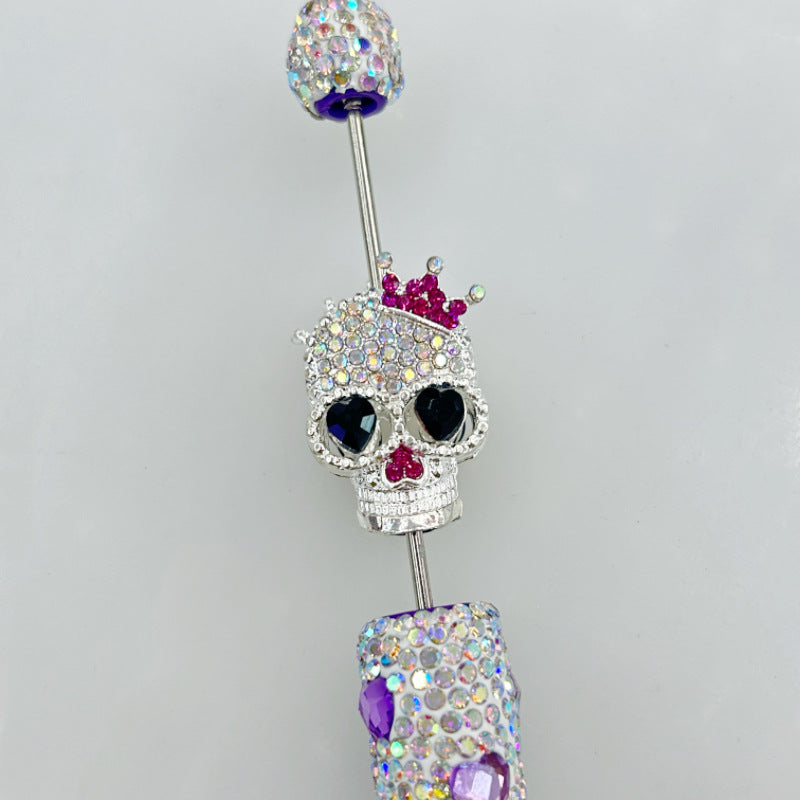 Wholesale 20pcs Heavy-Duty  Alloy Crown Ghost Skull Four-Hole Loose 3D  Crystal Beads