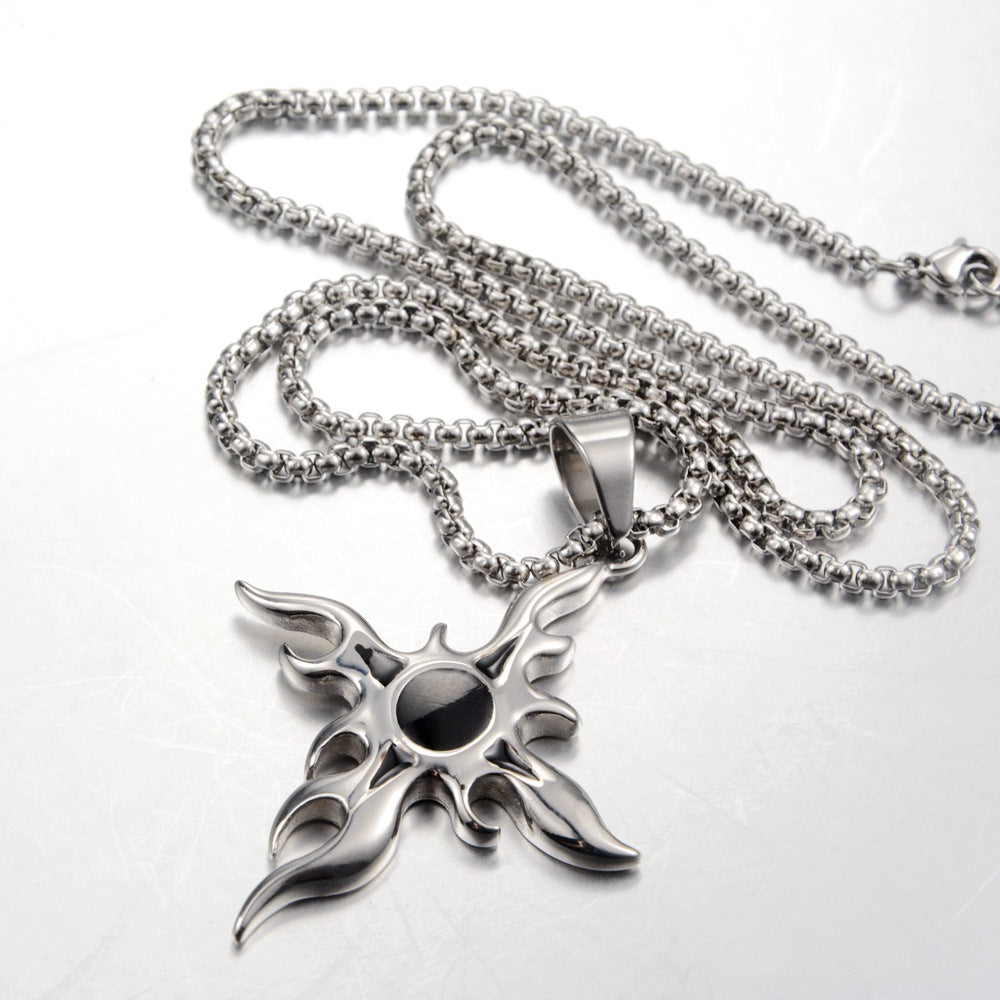 Wholesale Titanium Steel Flame Cross Pendant Necklace Hip Hop Unisex Fashion Jewelry Accessory Couple Gift Boutique Resale