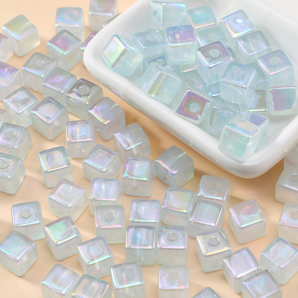 Wholesale 10pcs Jelly Color Fantasy Acrylic Cubes Sprinkled with Gold Fine Glitter Beads