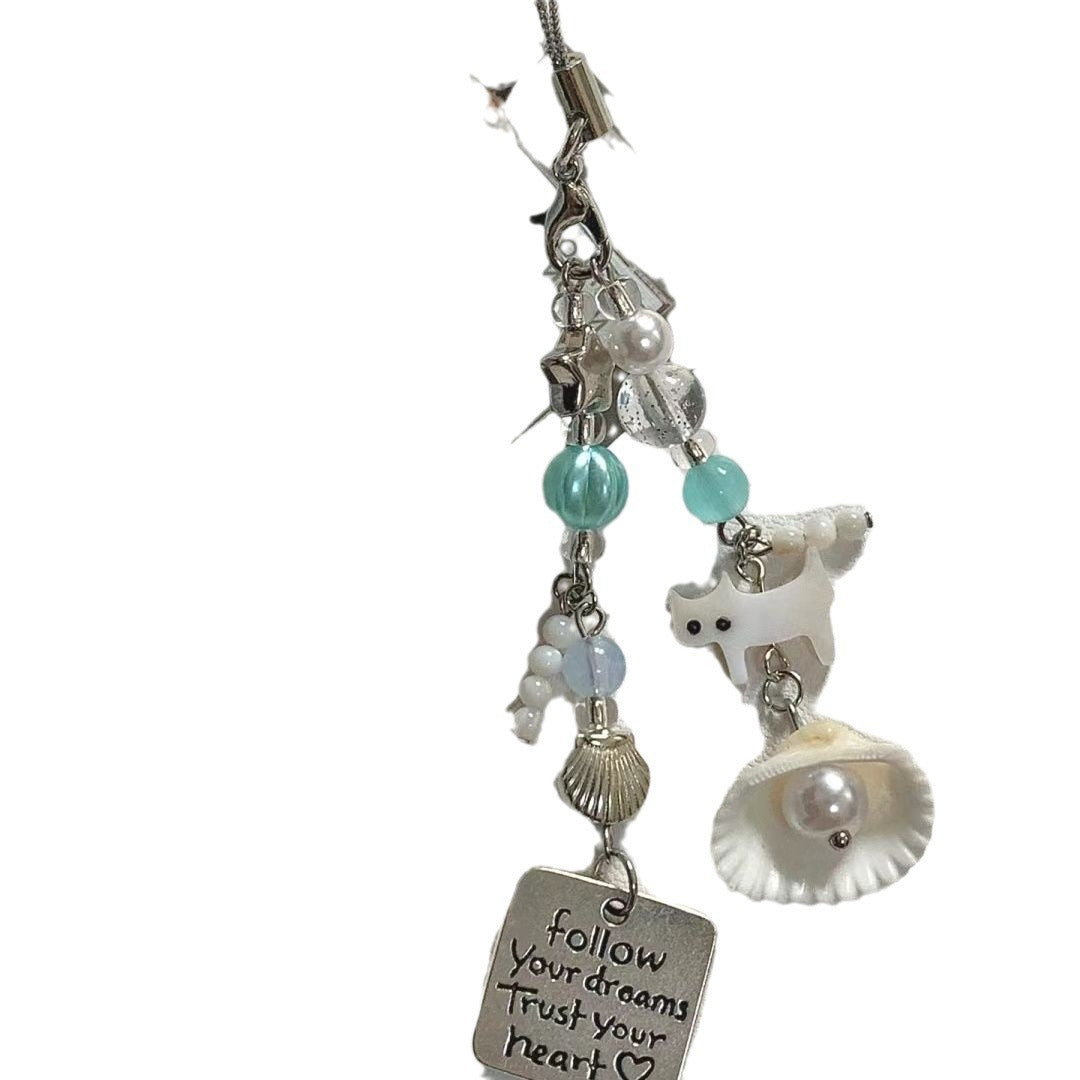Wholesale Small fresh summer cat shell pendant mobile phone chain keychain