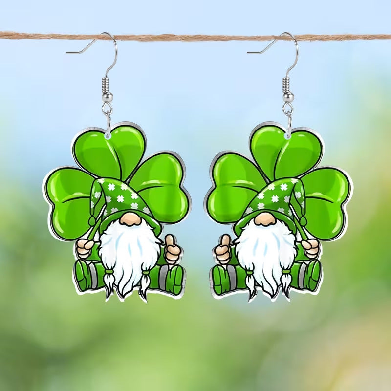 Wholesale St.  Patrick' s Day four-leaf clover acrylic earrings