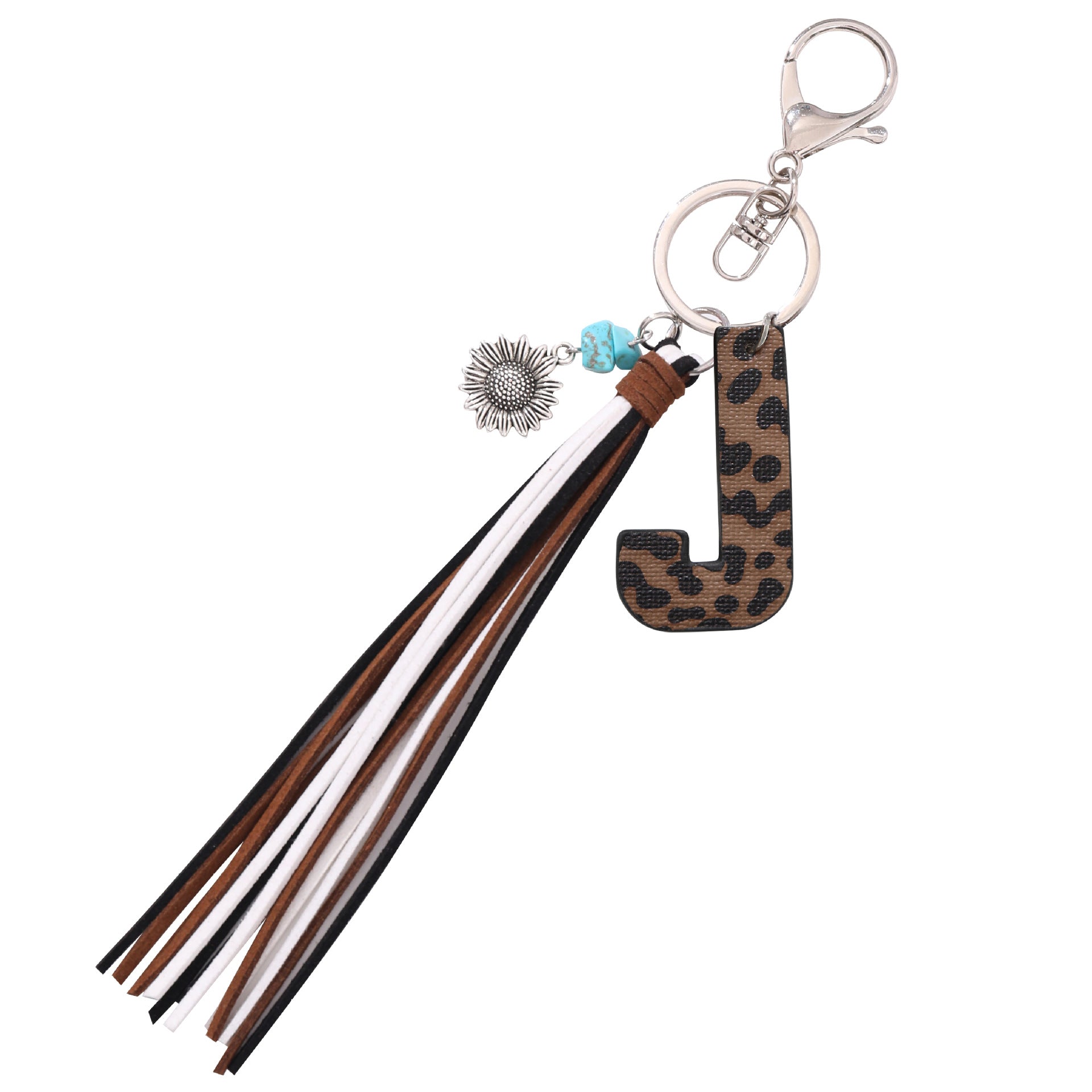 Wholesale Western Cowboy Style Leopard Oil Edge Leather Letter Tassel Keychains