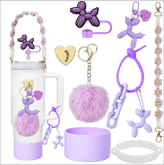 Wholesale Straw hat cup set cup chain colorful begonia flower key chain set