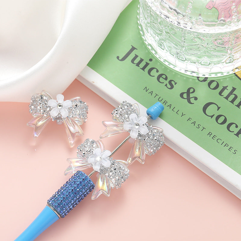 Wholesale 10pcs Heavy Diamond Cherry Blossom Bow Straight Hole Loose Beads