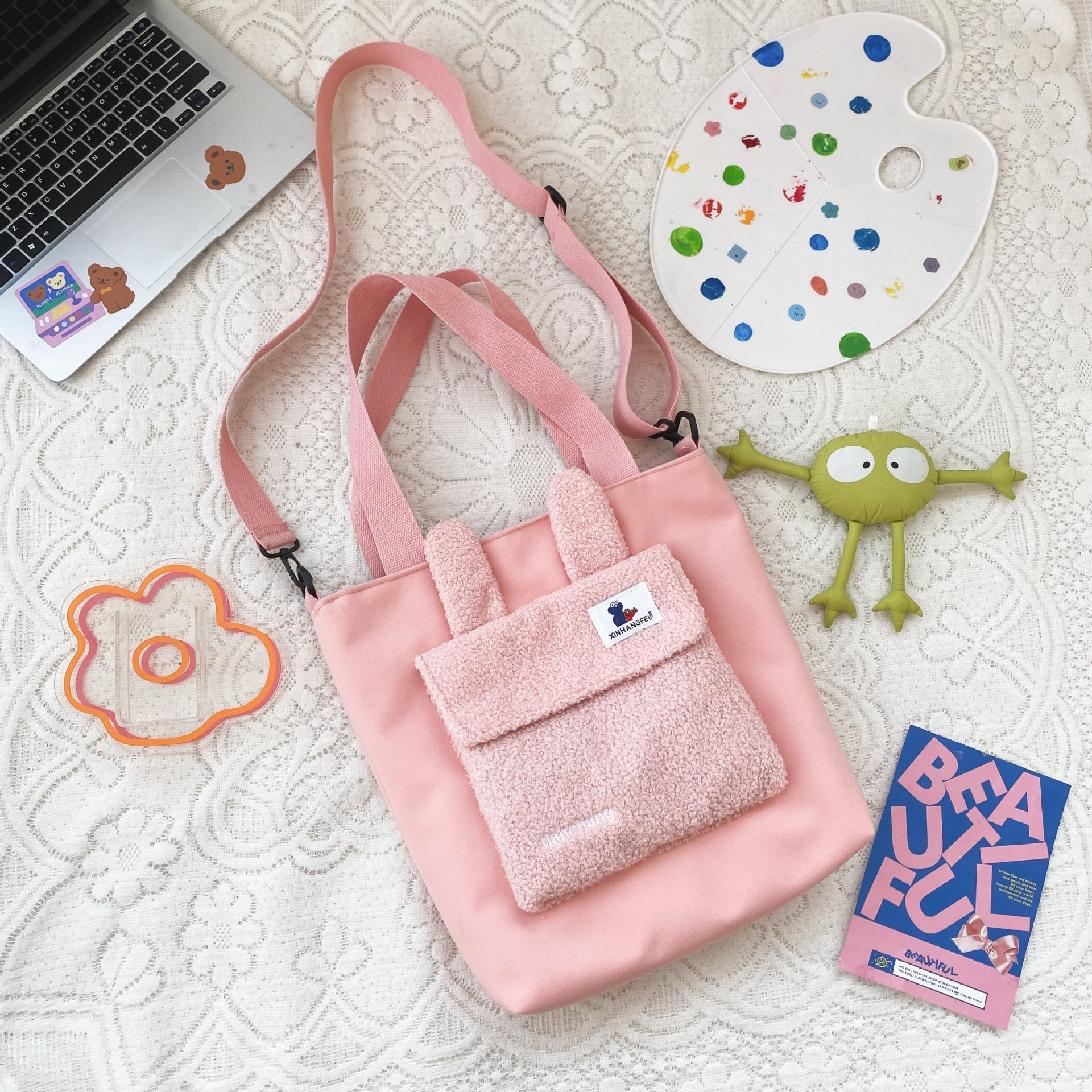 Wholesale Nylon Color Contrast Splicing Lamb Wool Shoulder Bag