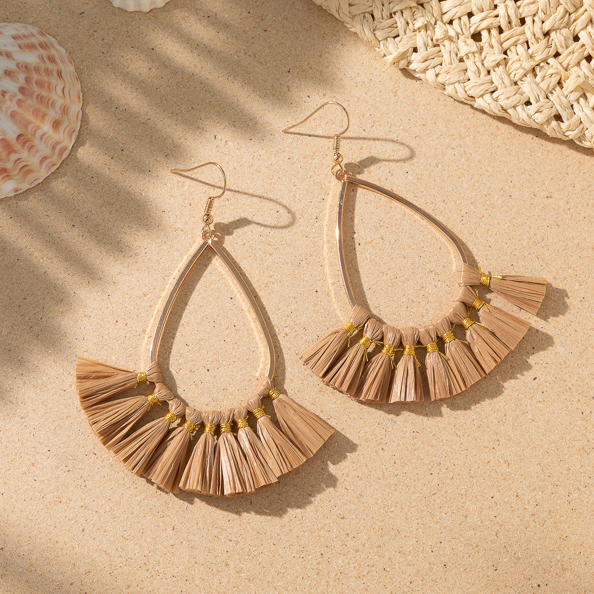 Wholesale Bohemian Tassel Braided Raffia Earrings