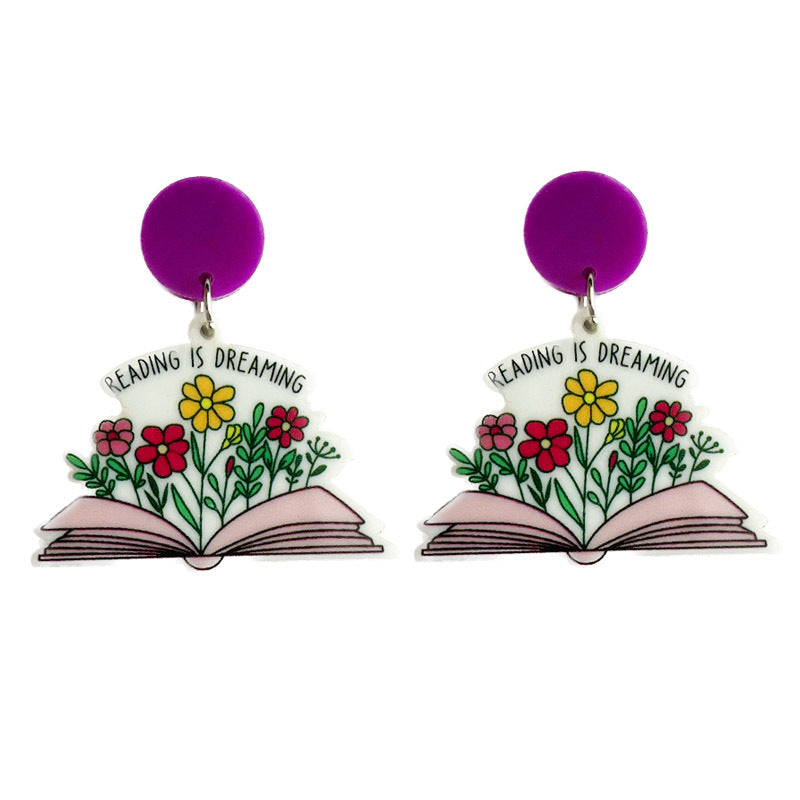 Wholesale Teacher Gifts Books Coffee Flowers Acrylic Earrings