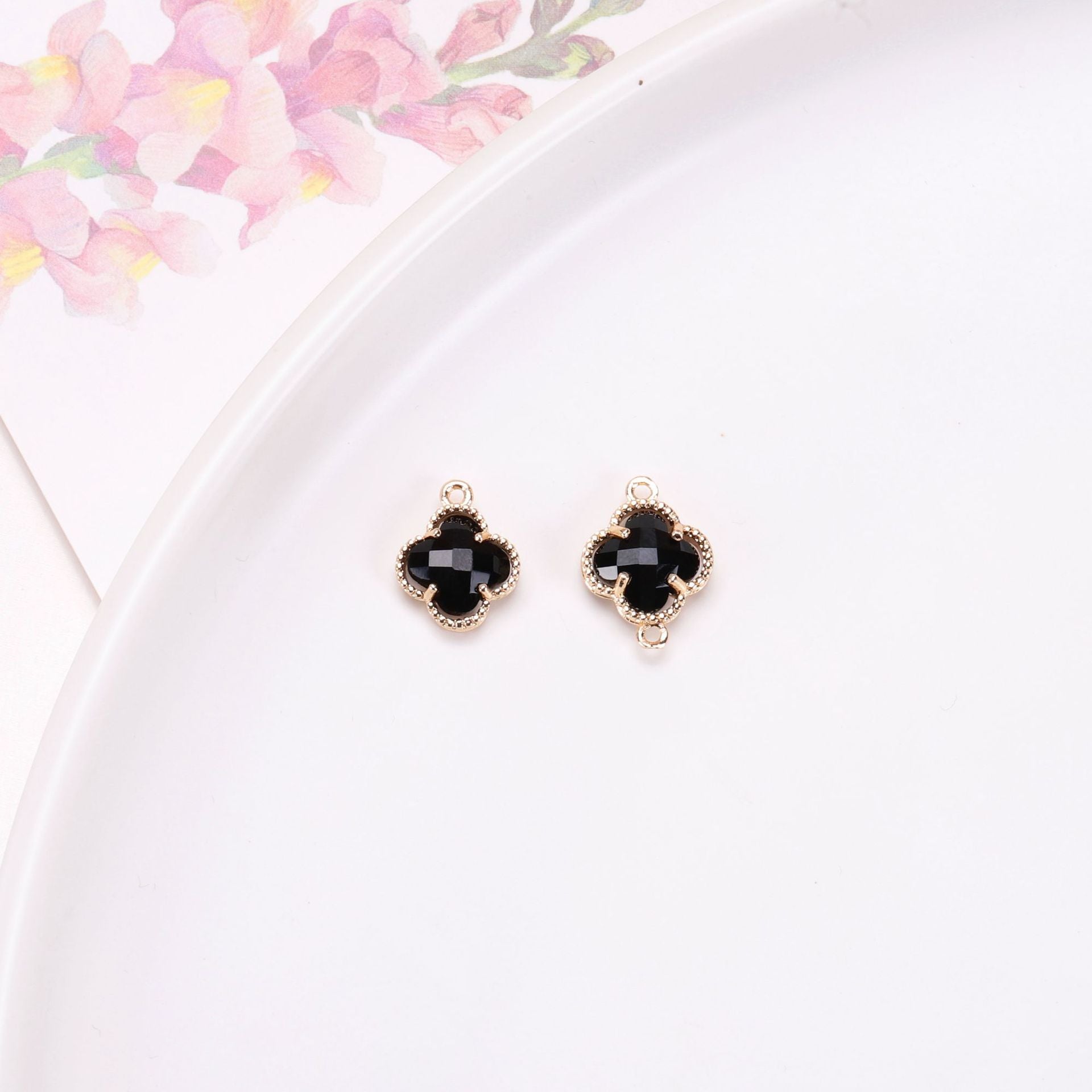 Wholesale 50pcs Crystal Double Hole Four Leaf Clover Pendant