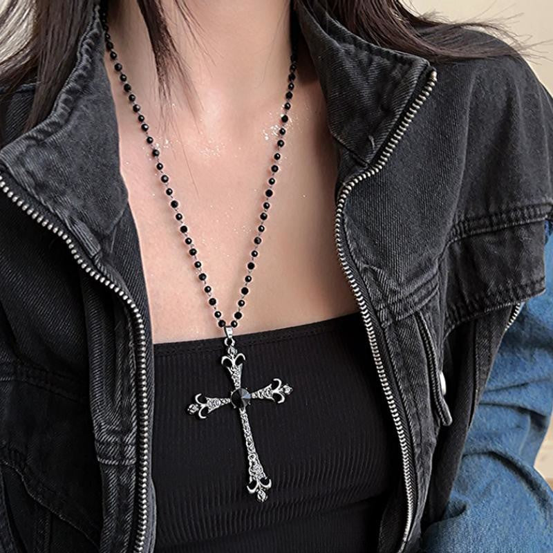 Wholesale Vintage Dark Cross Bead Necklace