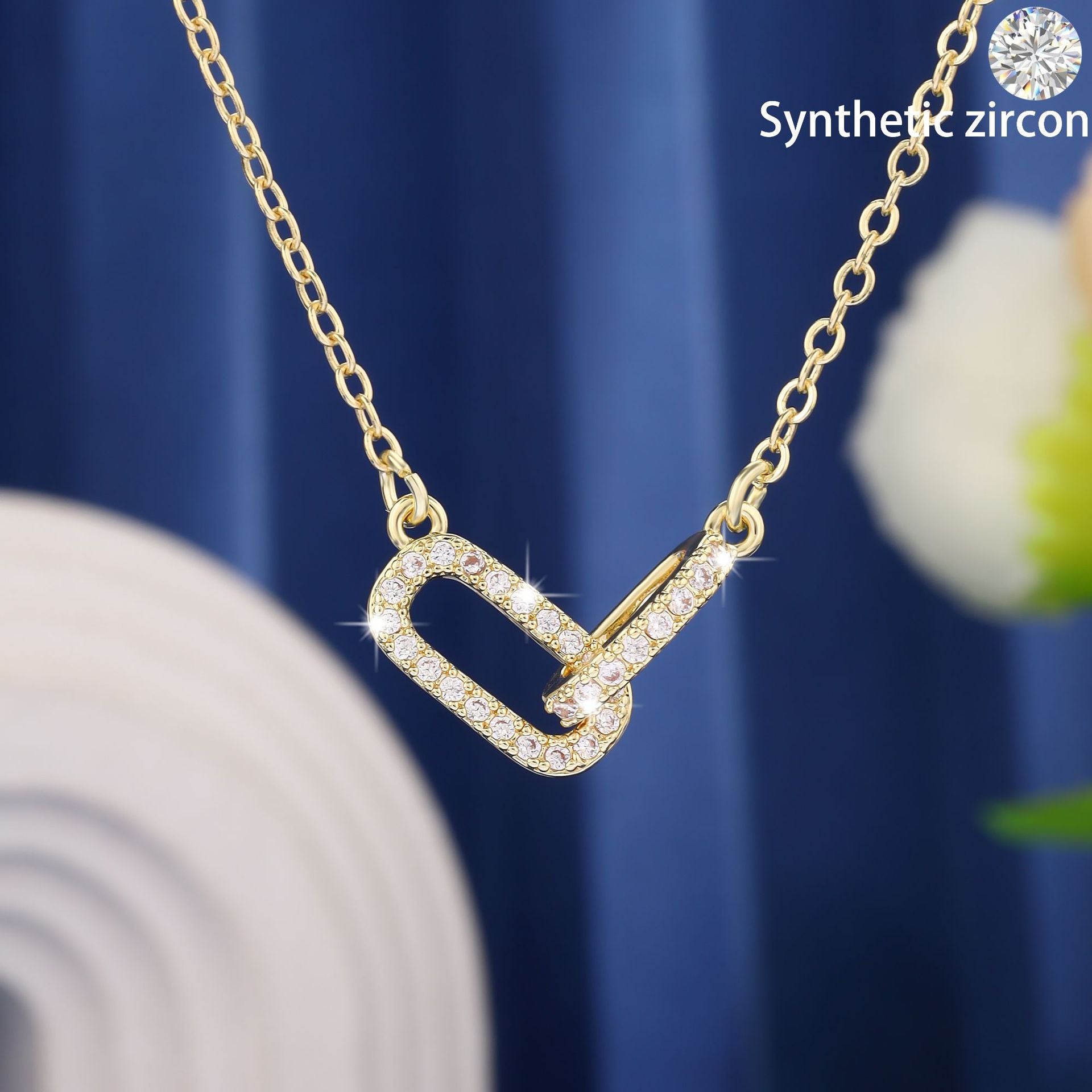 Wholesale Double Ring Geometric Zircon Collarbone Necklace Gold Tone Copper Chain Fashion Accessory For Gift Boutique Resale