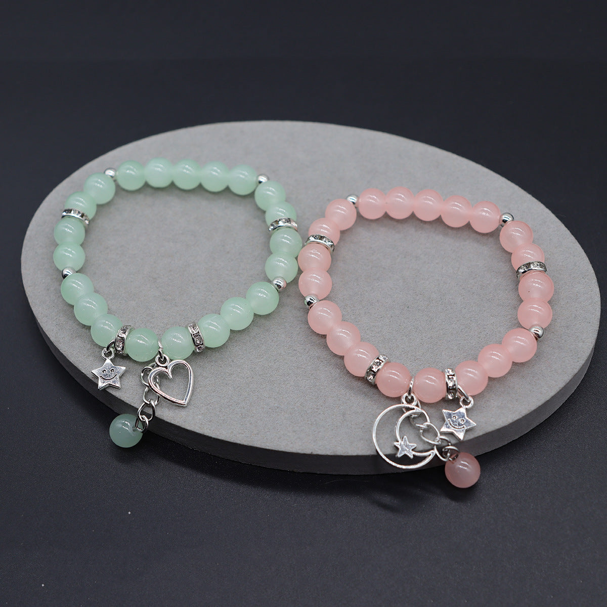 Wholesale Natural Stone Moon Sun Love Heart Magnetic Beaded Bracelet