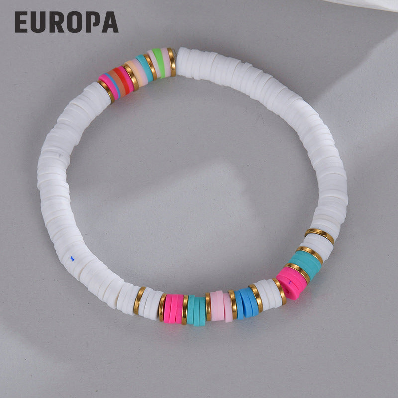 Wholesale Splicing Colorful Polymer Clay Diy Stainless Steel Bracelet