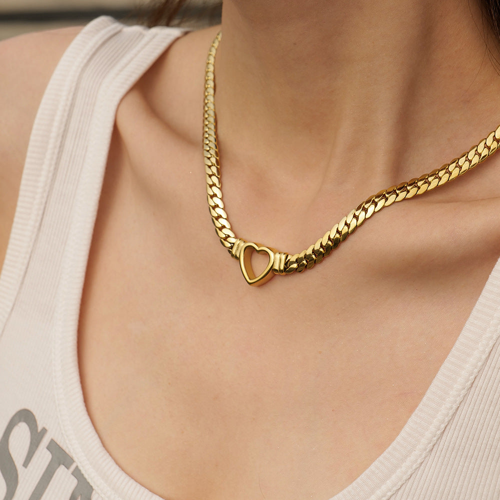 Wholesale Hip Hop Flat Cuban Chain Heart Necklace