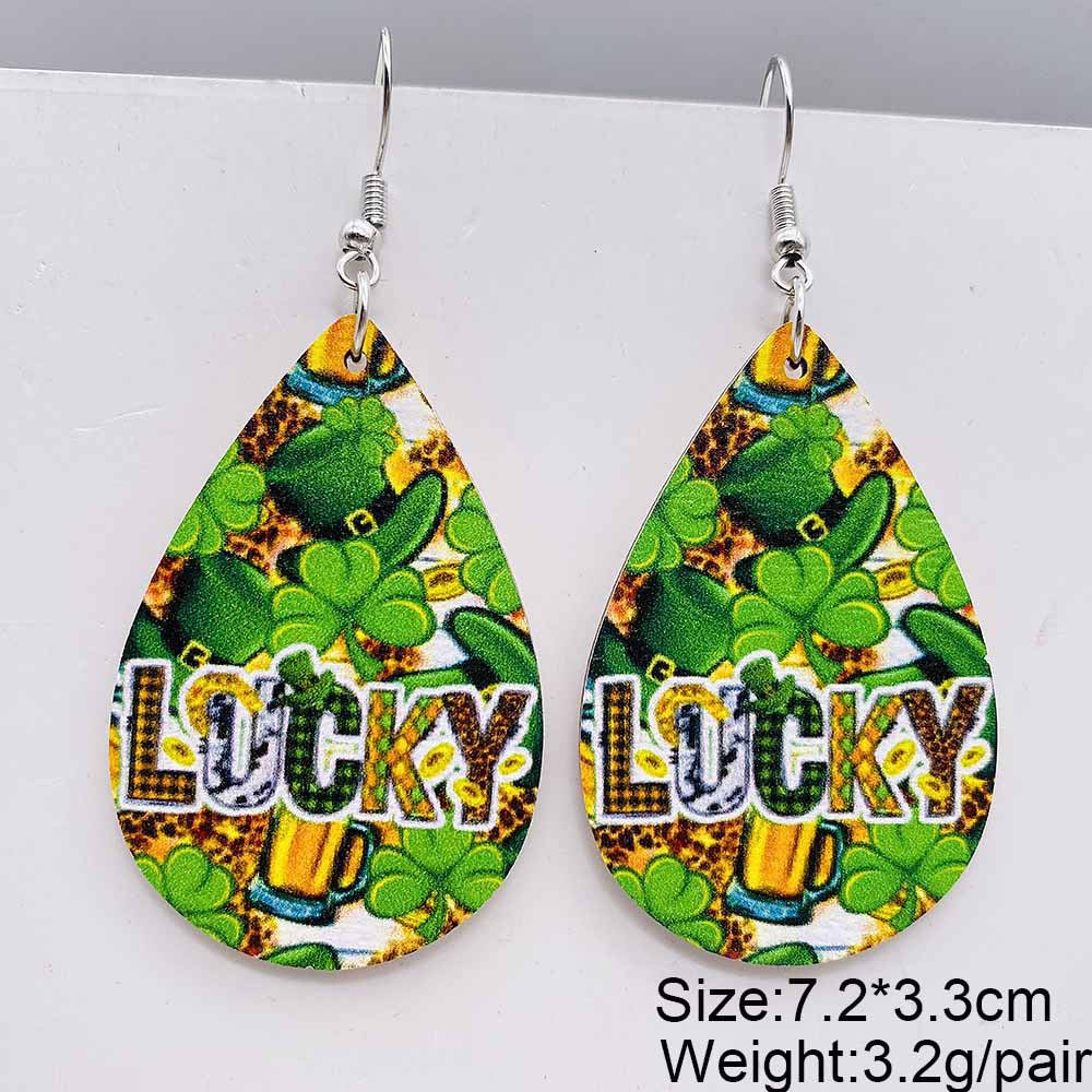 Wholesale St. Patrick's Day Irish Clover Penguin Owl Wooden Earrings
