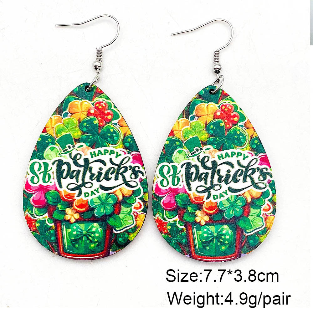 Wholesale St. Patrick's festival jewelry rainbow beard Green Festival wooden earrings