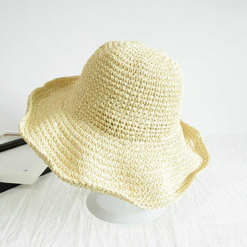 Wholesale Foldable Handmade Solid Color Crochet Straw Hat