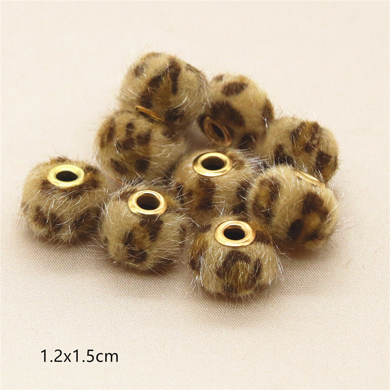 Wholesale 10PCS Straight Hole Leopard Print Cloth Fur Ball Beads Loose Beads Fabric Separator Beads