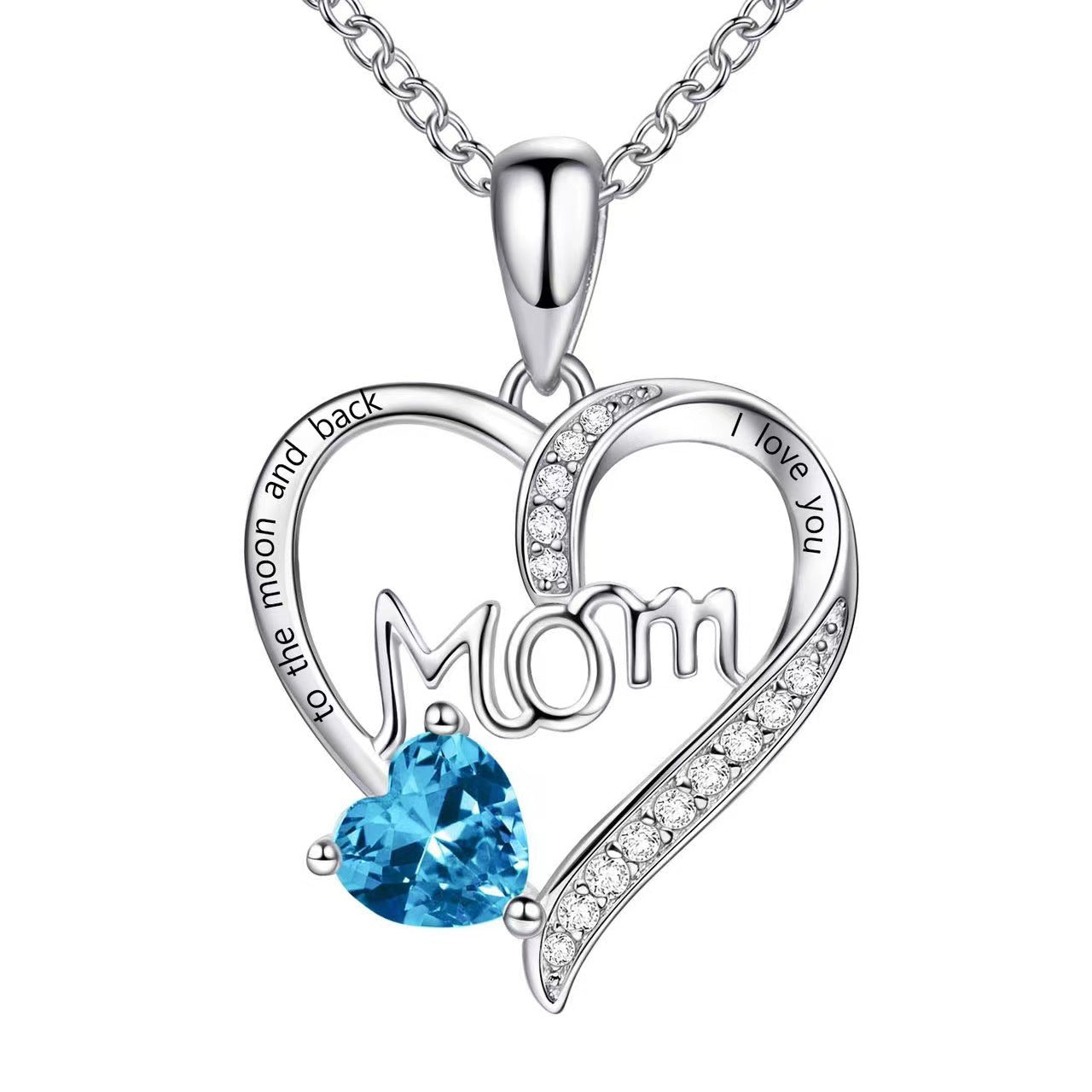 Wholesale Mother's Day Mom Heart-shaped Engraved Diamond Alloy Necklace
