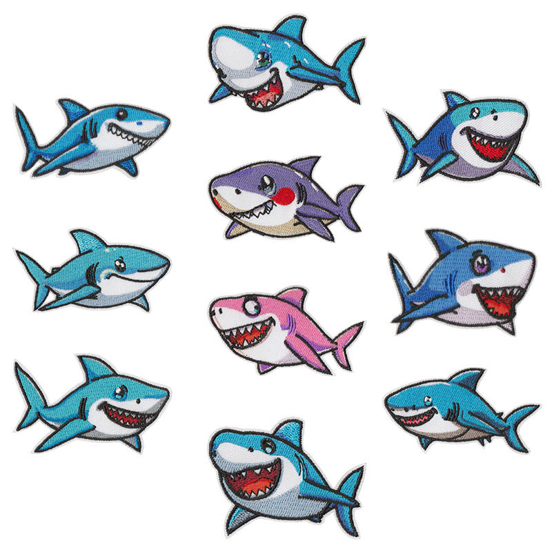 Wholesale Embroidered Ocean Animal Iron On Patches Mermaid Starfish Shark Set Of 10 For ets DIY Craft Supply